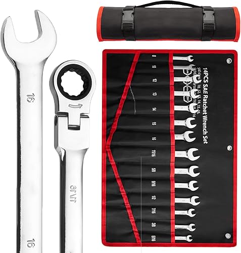 Juego de llaves de trinquete de cabeza flexible, juegos de llaves combinadas SAE y métricas, Craftsman herramientas de mecánica, 14 piezas, juegos