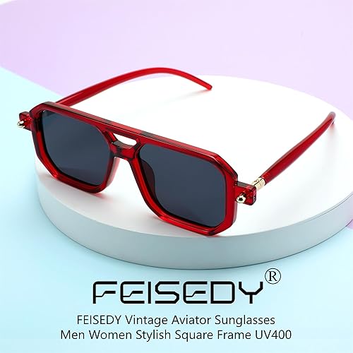 Miniatura 180 de Feisedy - B2622 - Lentes de sol estilo aviador, cuadrados, clásicos de los años 70, unisex, con montura clásica retro y elegante, UV400 Marco