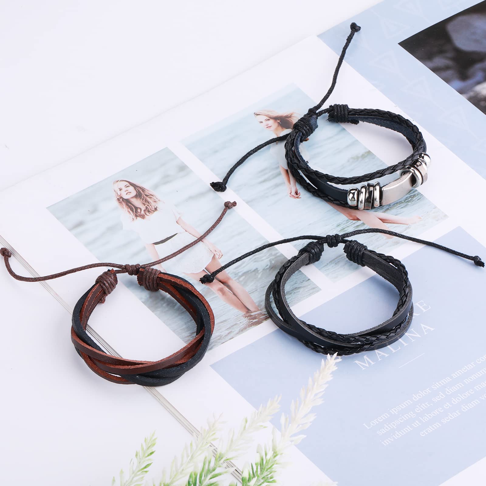 12 Pezzi Bracciali Pelle Intrecciata Uomo Braccialetto per Polsini da Donna Bracialete Nero Marrone Braccialetti Larghi in Pelle Intrecciata Bracciale Uomo Corda Regalo Amico