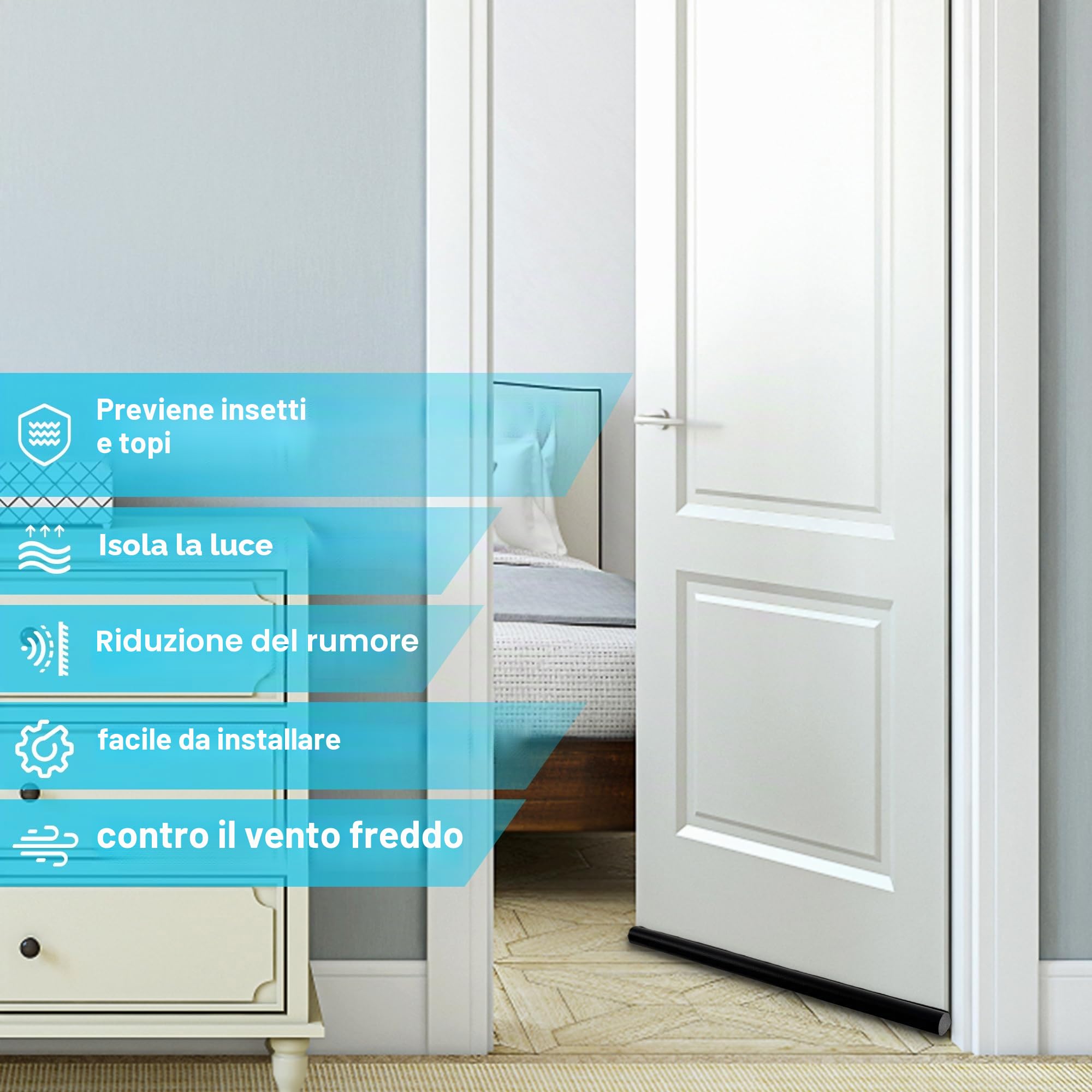 Gucass 3 Paraspifferi per Porte, 96 cm Paraspifferi Porta Blindata- Isolamento Acustico, Riduzione Freddo/Calore, Antivento, Luce, Polvere, Insetti, Guarnizione Porta Blindata, Nero