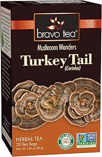 Bravo Tea Turkey Tail Mushroom Herbal Tea, Caffeine Free 20 Tea Bags