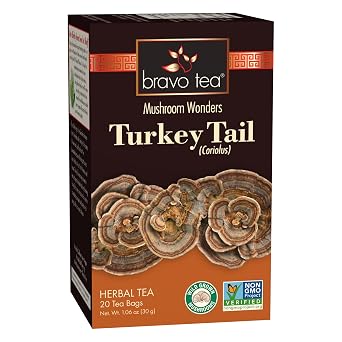 Bravo Tea Turkey Tail Mushroom Herbal Tea, Caffeine Free 20 Tea Bags