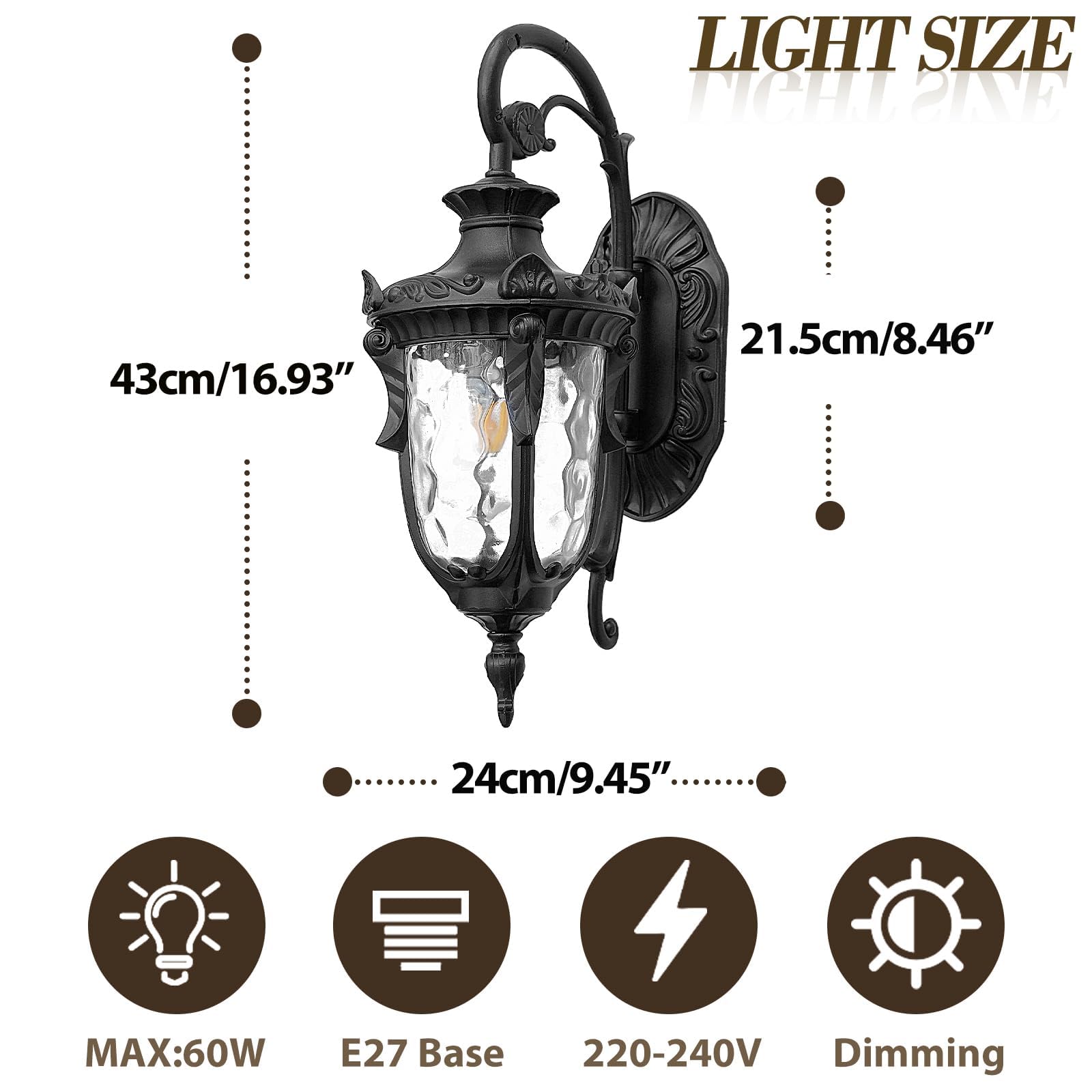 Applique Da Esterno,Lanterna Applique Da Parete Lampada Impermeabile In Alluminio E Vetro Giardino,Nero Retrò Lampada Da Parete,Arredamento Rustico E27 Luci Da Esterno Per Casa Porta Di Casa Villa