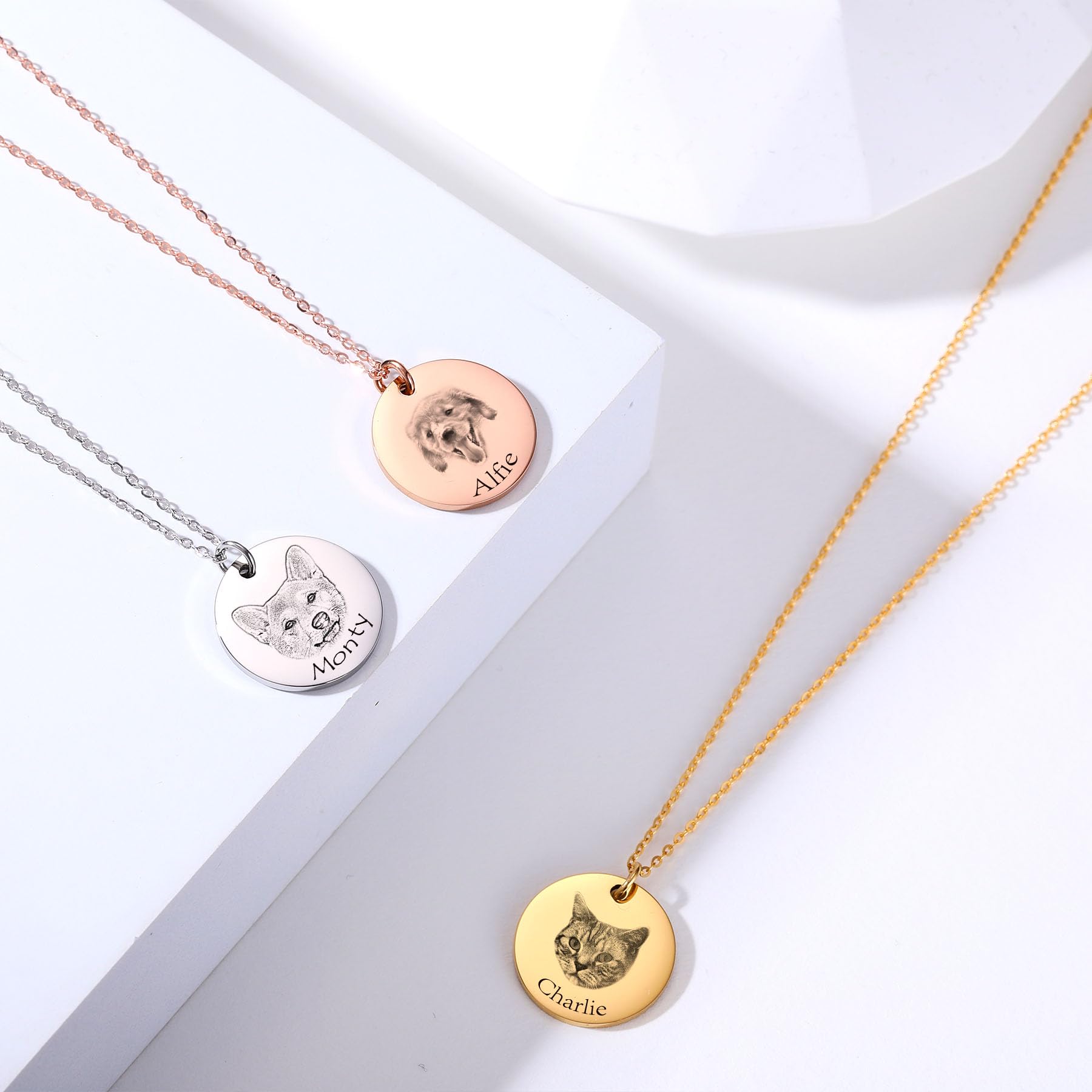 MeMeDIY Collana Personalizzata con Ritratto di Animale Domestico con Schizzo Inciso dell'animale Domestico/Foto a Colori Collana Personalizzata Cane-Gatto