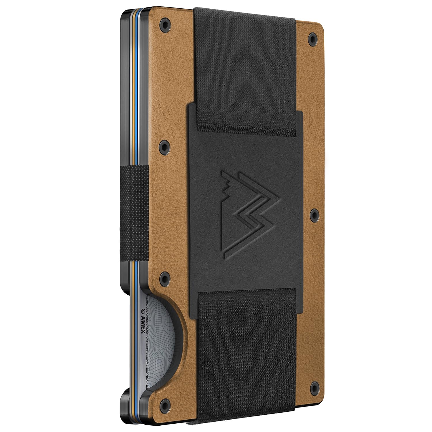 Mountain Voyage CoMinimalist Cash Strap Wallet - Slim RFID Blocking Wallet for Men & Women - Scratch Resistant, Credit Card Holder, Easily Removable Money & Cards, Aluminium Wallet (Khaki Leather)