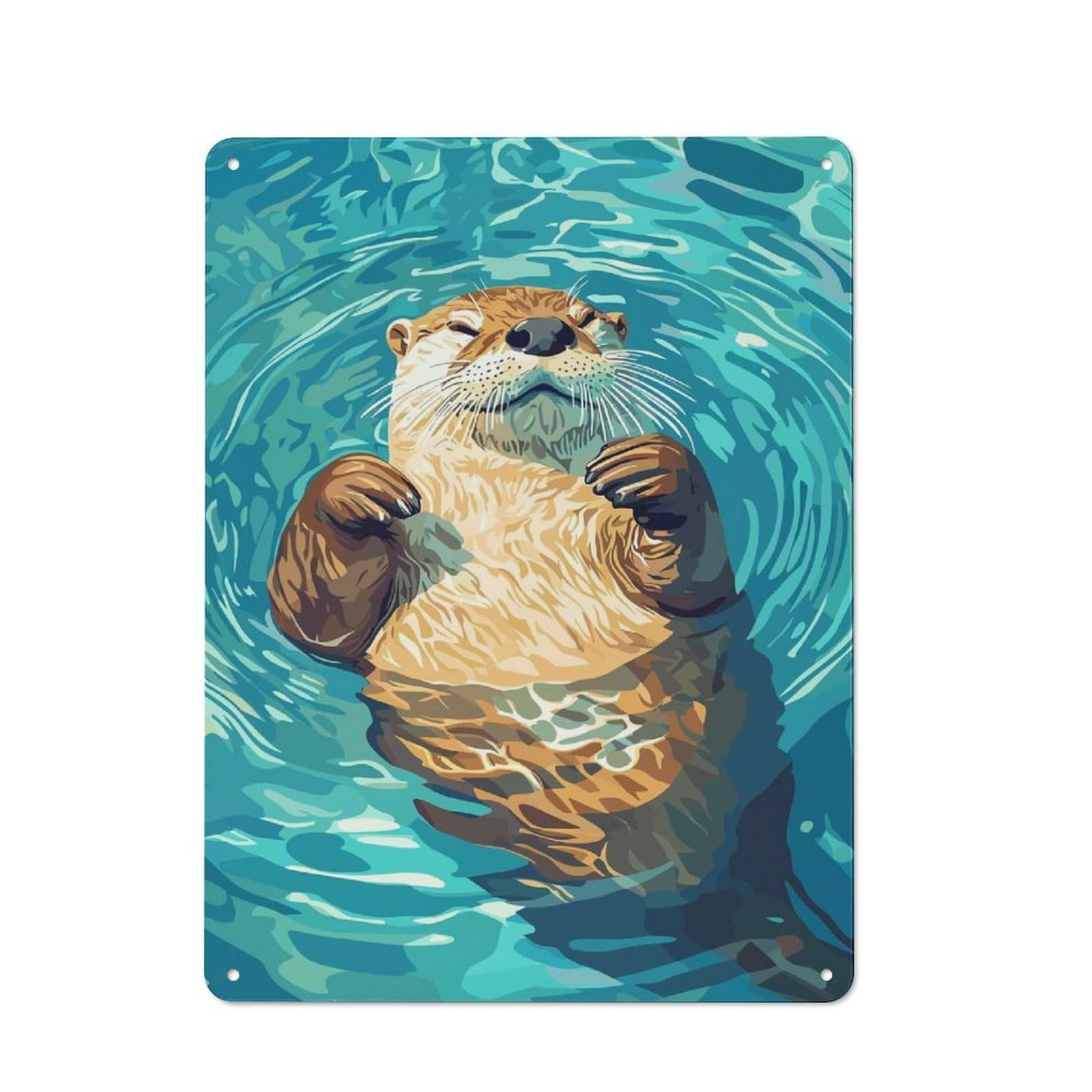 Junmoney Relaxing Otter In Water Illustration Vintage Metal Sign 40X30cm, Nostalgic Pub Wall Decor For Pub, Home Bar, Shed Or Man Cave