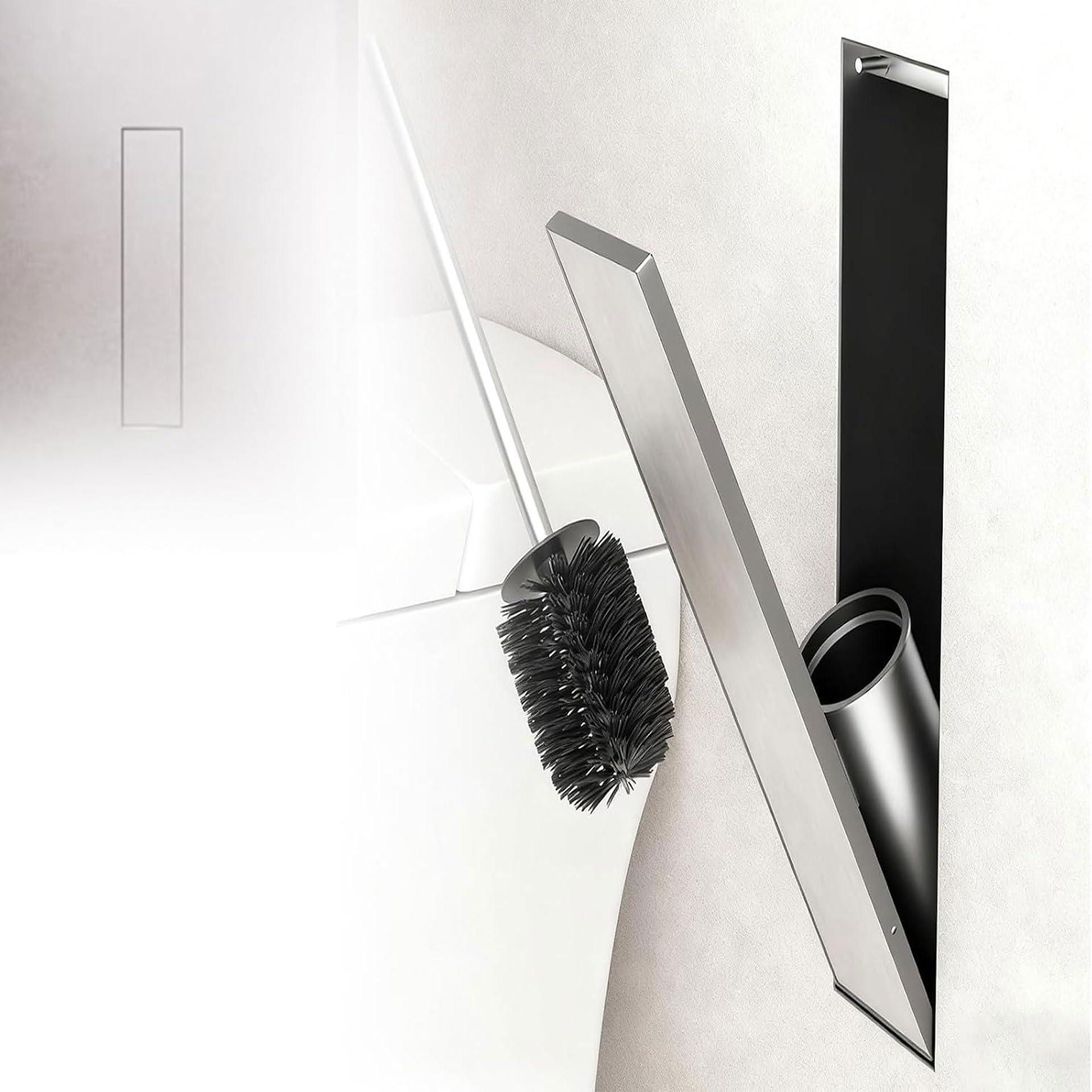 Sghjuy Space-Saving Recessed Toilet Brush Holder Silver,49x16x12cm