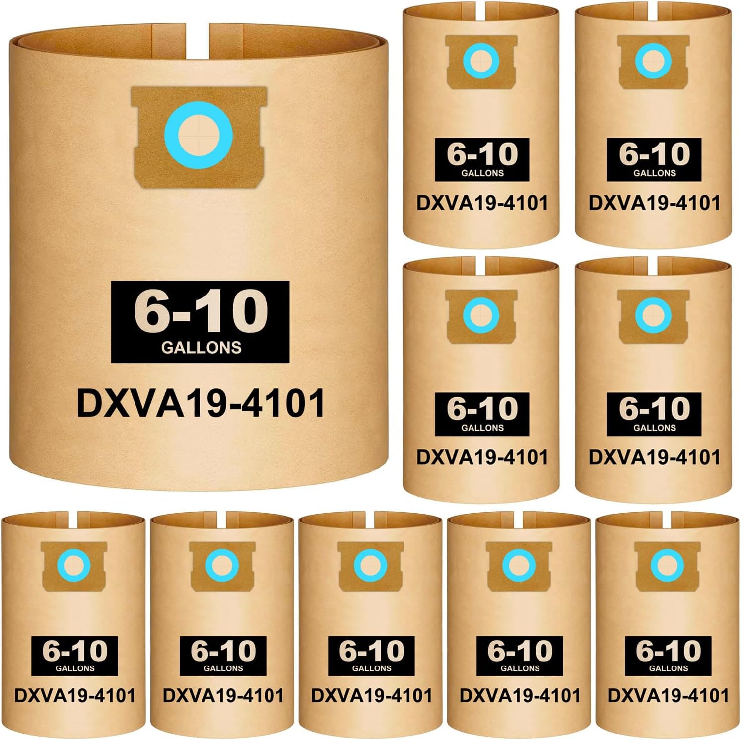 10 Pack DXVA19-4101 Vacuum Bags For DEWALT 6, 8, 9, 10 Gallon Wet Dry Shop Vac; 6-10 Gallon Bags for DXV06P, DXV09P, DXV09P-QT, DXV10P, DXV10S, DXV10SA, High Efficiency Disposable Dust Filter Bags