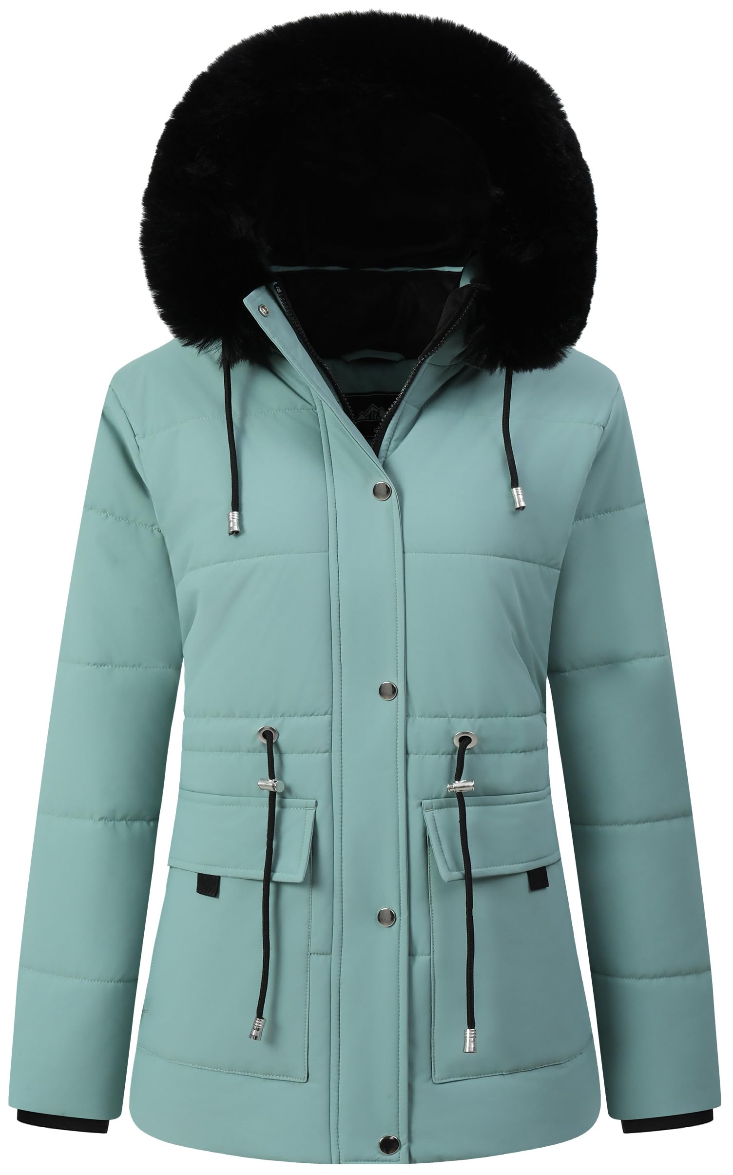 MOERDENG Women's Warm Winter Puffer Coat Thicken Fleece Lined Down Jacket Faux Fur Detachable Hood Snow Parka