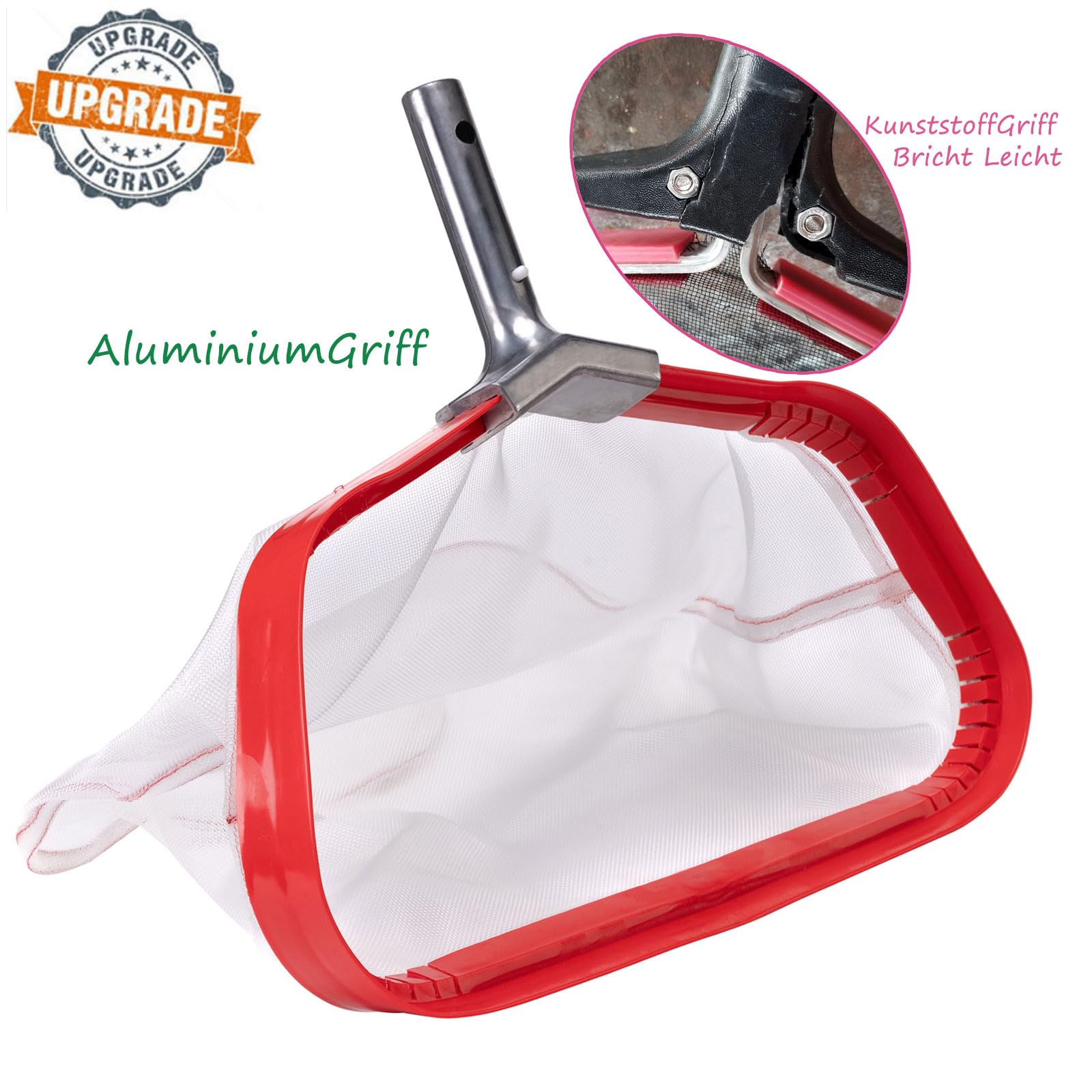 Professionelles Pool Kescher, Schwerlast Laub Käscher mit Aluminium Rahmen, Reißfest Nylon Netztasche für Reinigung Teich Zweige Nasse Blätter, Pool Rake Skimmer Net