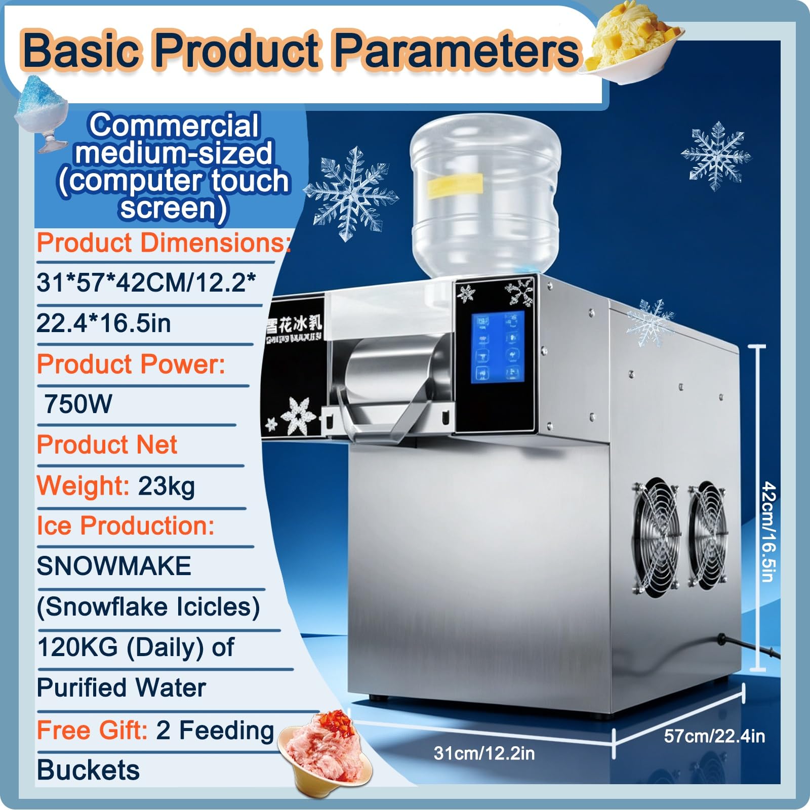 Fabricador de Hielo en Escamas Profesional, Máquina Bingsu 132LBS/264LBS | Raspadora de Hielo Eléctrica para Hostelería y Restaurantes, Equipo Gastro Comercial 360W/750W(750W)
