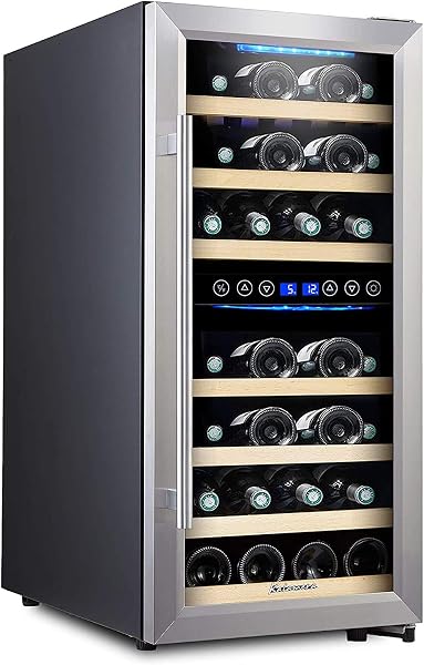 Kalamera Weinkühlschrank 2 Zonen, Edelstahl Glastür, 33 Flaschen(bis zu 310 mm Höhe), 100 Liter, Zwei Temperaturzonen 5-10°C/10-18°C, Freistehend, KRC-33BSS - 3