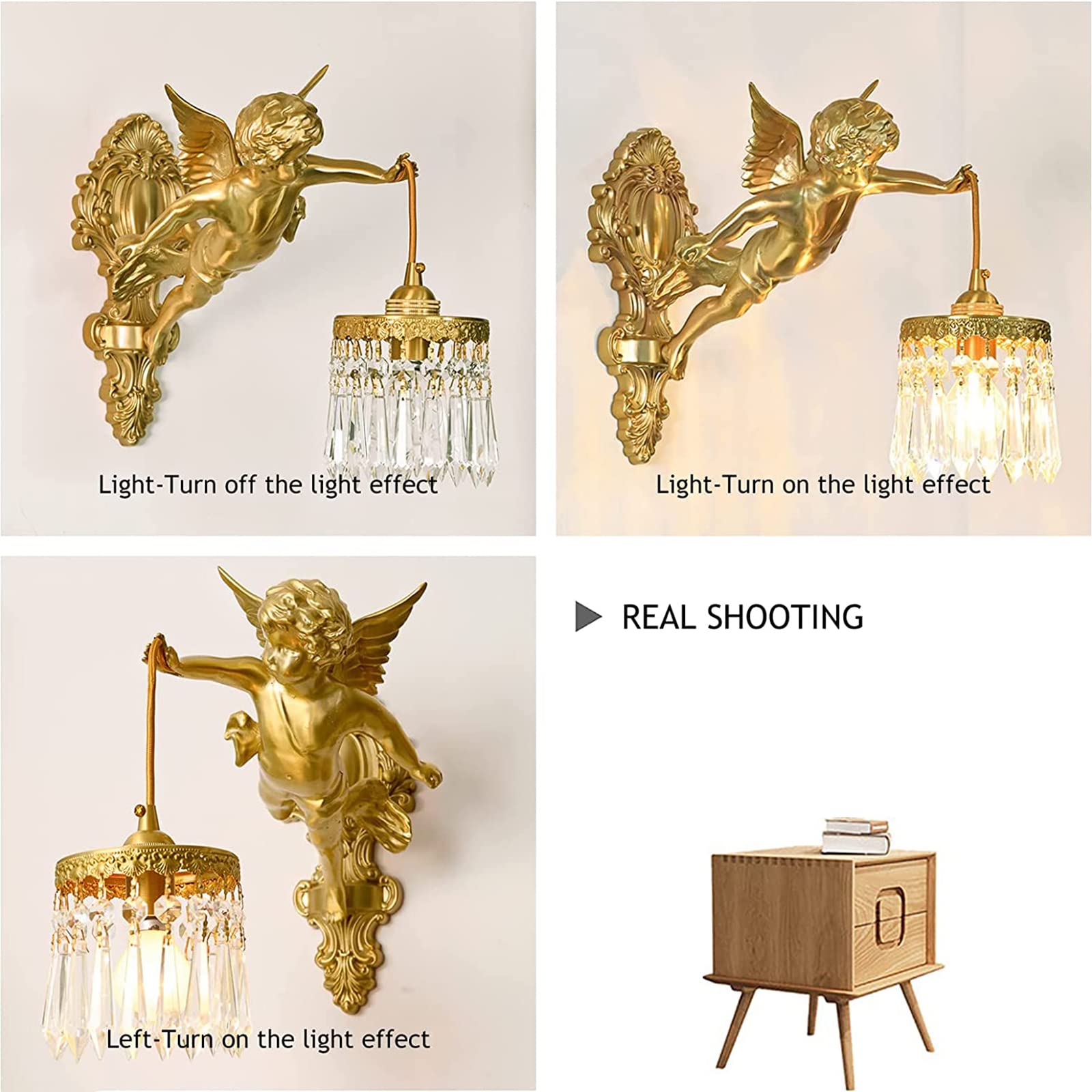 Lampada da parete decorativa a forma di ali, applique in cristallo retrò, lampada di lusso per soggiorno, camera da letto, comodino, scale, bagno, specchio, 120 V, illuminazione interna