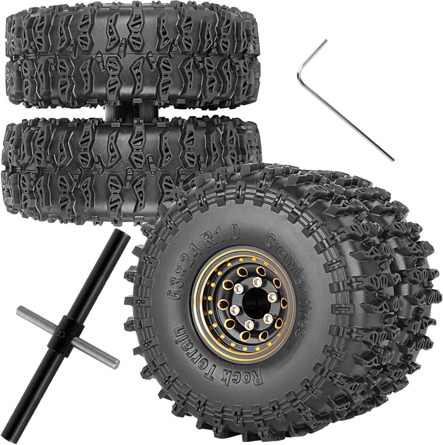 RC Full Brass 1.0" Beadlock Wheels and Tires for 1/18 Trx4m 1/24 SCX24 RC Crawler Car,1.0" Beadlock Wheels and Tires,RC Tires 1.0 Wheel Rim & Wheels Tires