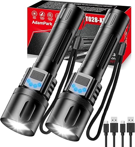 AdamPark Linternas tácticas recargables de alto lúmenes, XHP50.2 10000 Luens pequeña linterna LED, linterna LED de bolsillo, IPX7 impermeable,