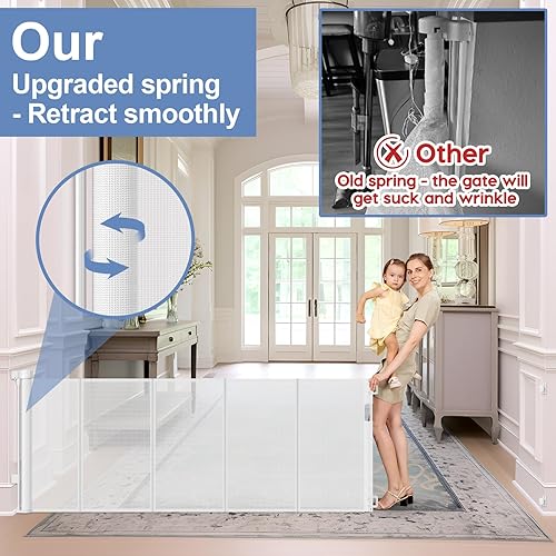 Miniatura 5 de Puertas retráctiles extra anchas reforzadas de 120 pulgadas para bebés extra anchas para grandes aperturas de 33 pulgadas de alto, puerta retráctil