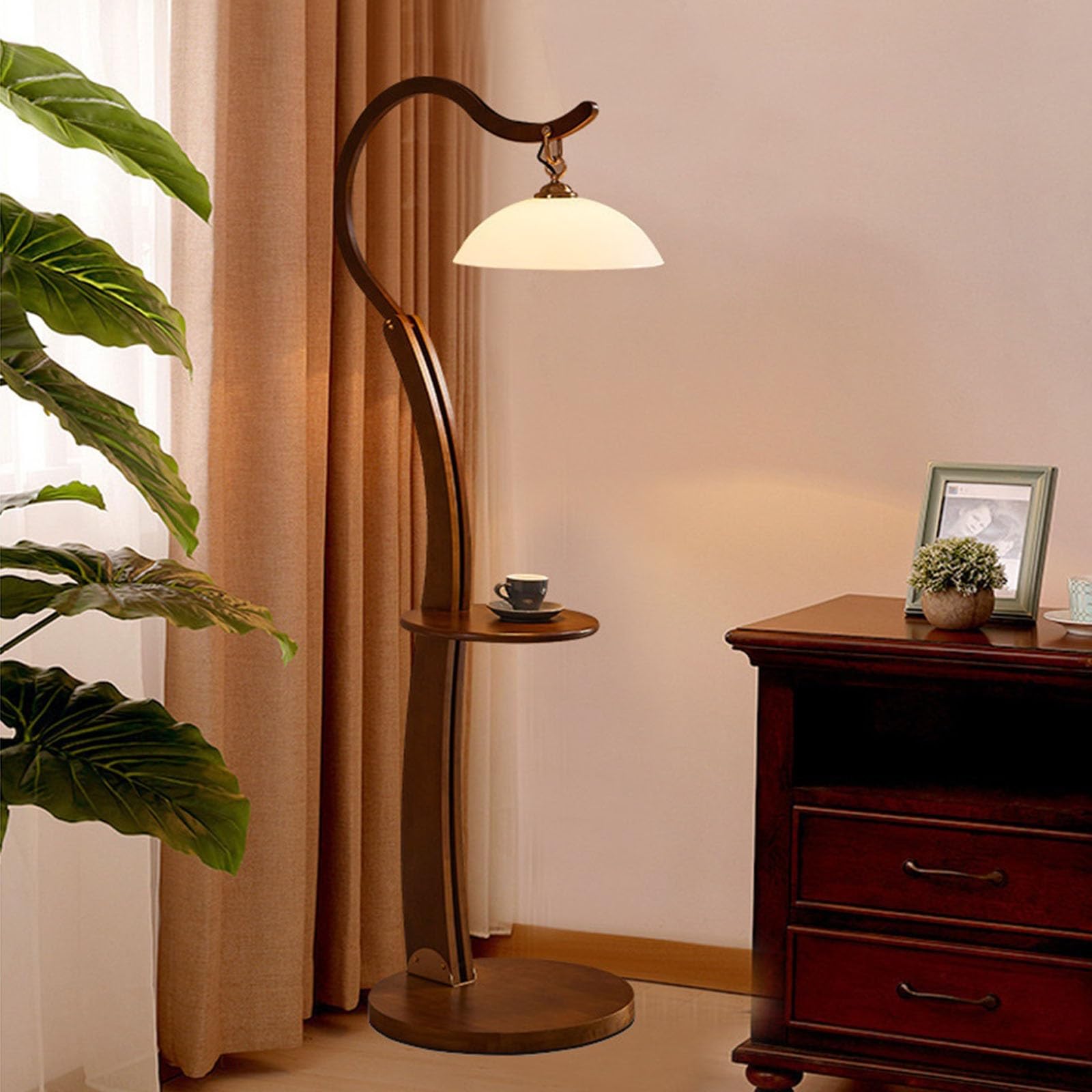 desk lamp Lampa podłogowa Drewniana lampa podłogowa LED ze stołem, lampa stojąca z półkami, lampa stołowa z litego drewna do sypialni, salonu, biura, lampa stojąca do czytania table lamp