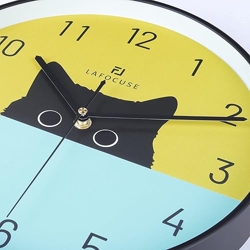 Miniatura 6 de Lafocuse Reloj de pared silencioso de gato de 12 pulgadas, funciona con pilas, reloj de gato negro analógico para habitación de niñas, bonito reloj