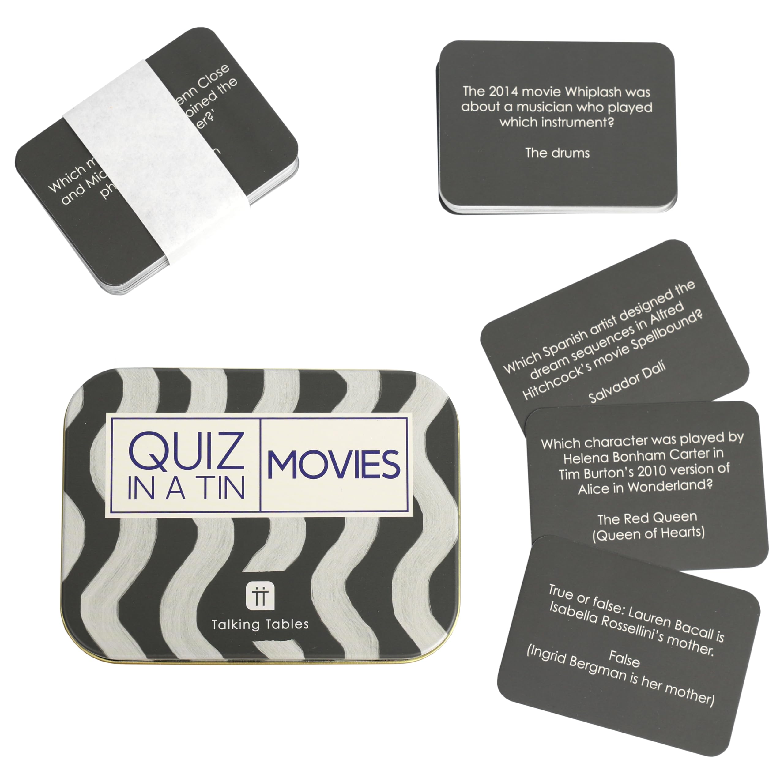 Talking Tables QUIZ IN A TIN Movie Trivia Quiz Game Film Buffs’ Party Game Questions, 100 Double-Sided Question Cards - Image 2