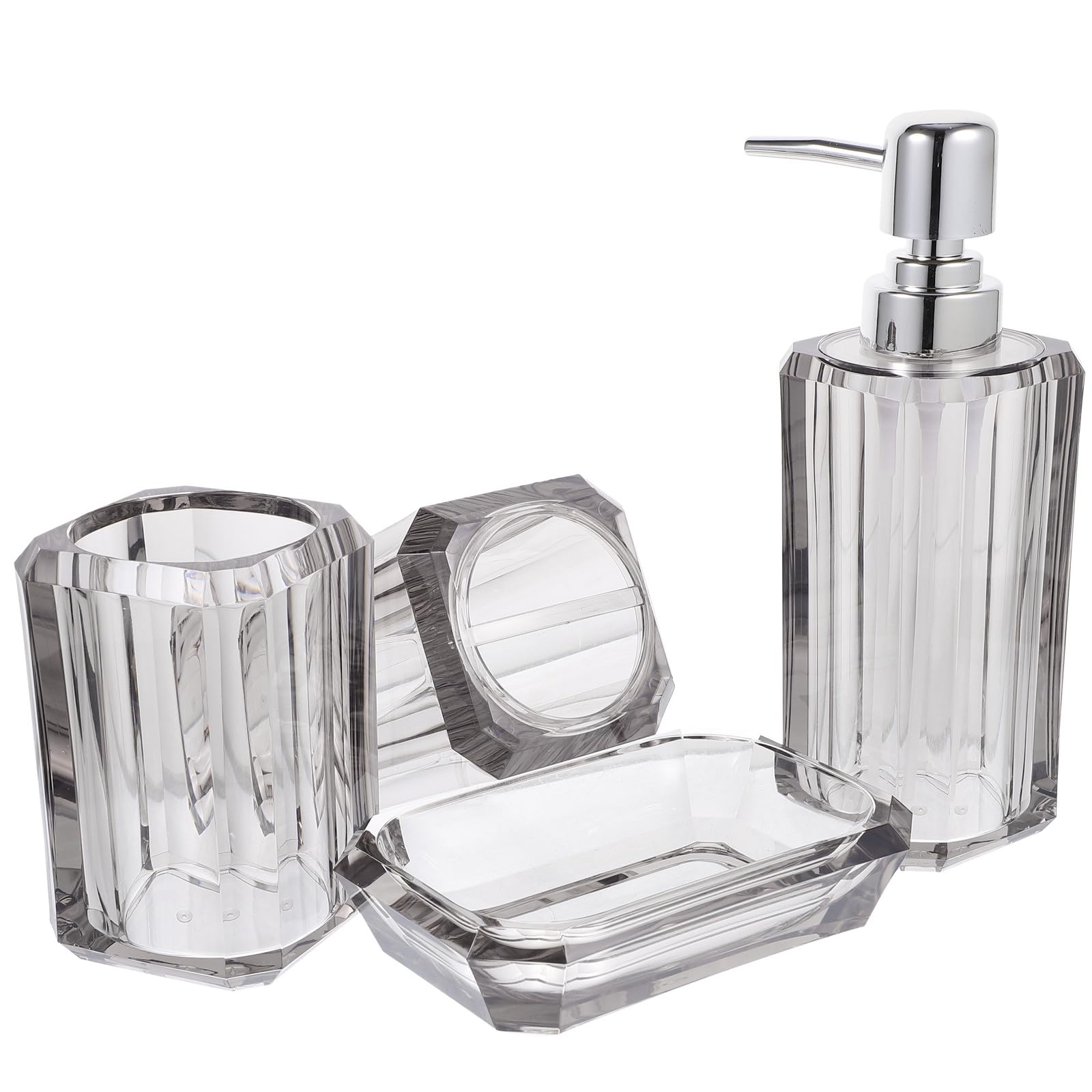 Kit de Accesorios para Baño Dispensador de Jabón y Porta Cepillo de Dientes, Acrílico y Acero Inoxidable, Diseño Elegante para Mantener el Baño Ordenado