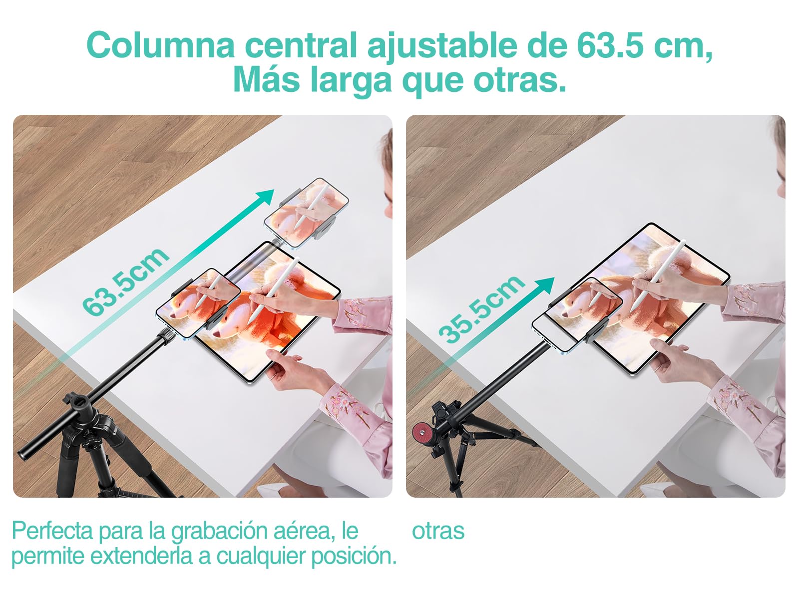 Elitehood Tripode para Movil Grabar Video, 180cm Tripode Movil Alto con Angulo de 360°Teléfono, Soporte iPhone Tripod Flexible para Videografía de Fotografía Plana en Vivo