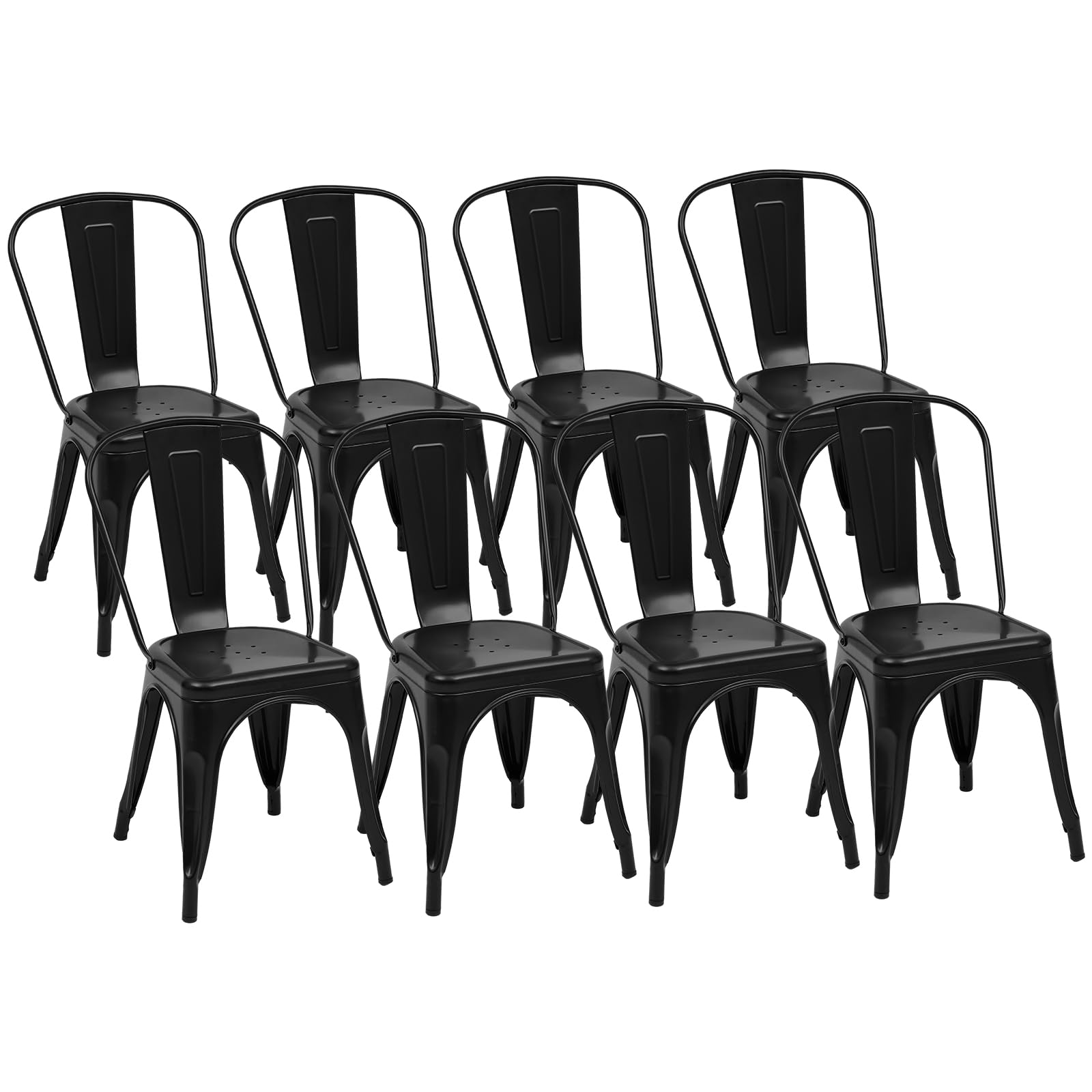 Sweetcrispy Metal Dining Chairs Set of 8, 18 Inch Stackable Restaurant Classic Trattoria Metal Chairs, Modern Bar Chairs for Dining Room Patio Outdoor