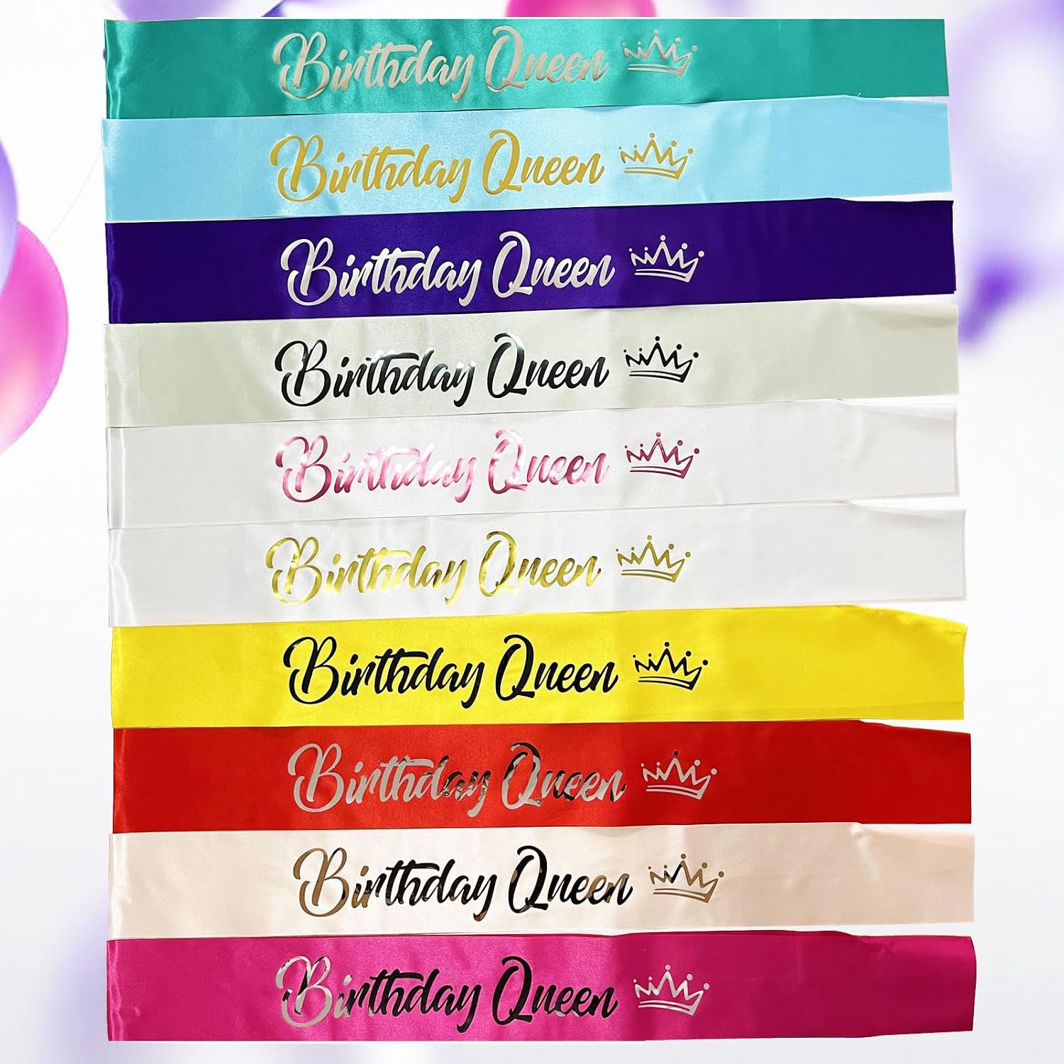 Birthday Queen Sash Silver Foil Letter Red for Women 21st 30th 40th 50th 60th 70th 80th 90th Gifts Fun Party Favors Decorations