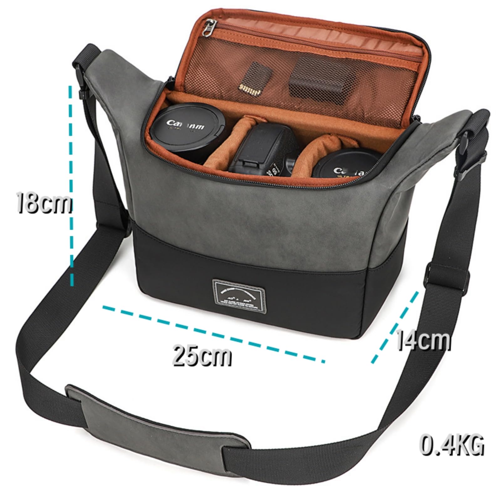 Borsa a Tracolla Fotografica Impermeabile in Pelle Sintetica con 2 Divisori Rimovibili Custodia per Fotocamera Reflex BG515 (Grigio Antracite)