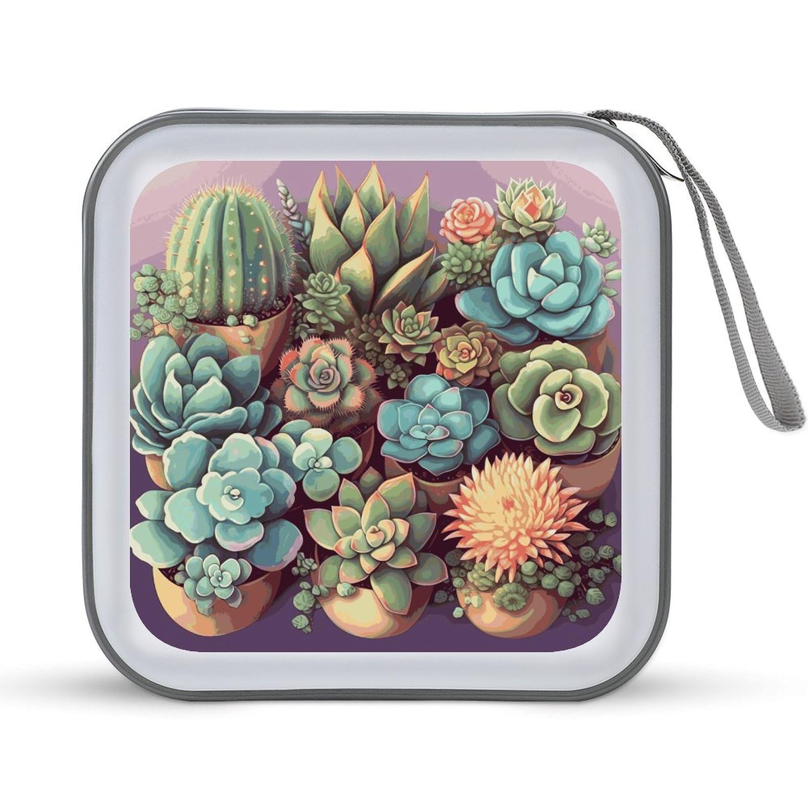 JTREHY Cute Succulents CD Case 40 Capacity Case Zipper CD Collection Bag with Handles Cover DVD Storage Hard Plastic DVD Disc Cases Storage Binder for Car Home Office Travel