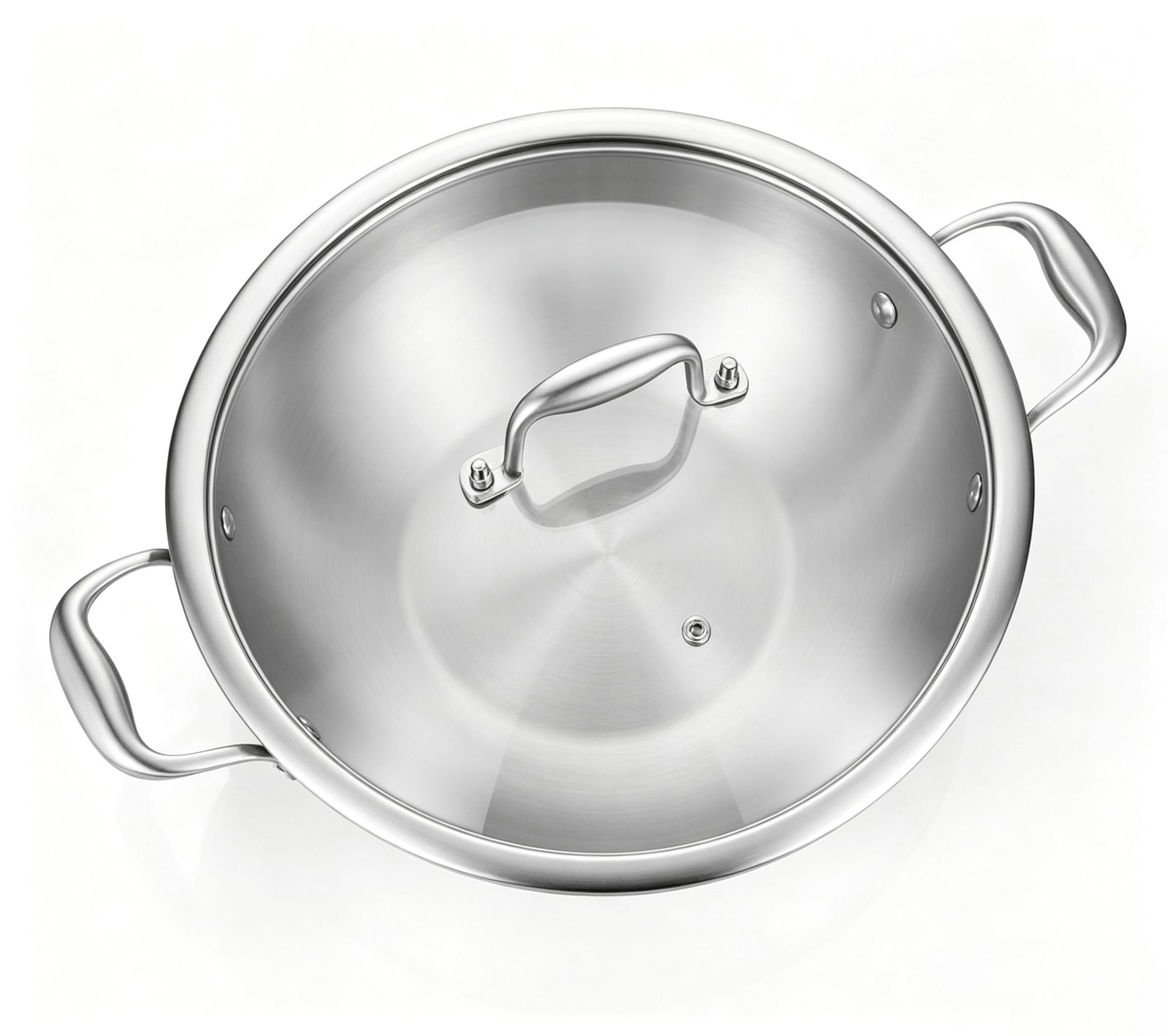 Nontoxicook 30cm (12inch) Tri-Ply Stainless Steel Wok Pan with Lid