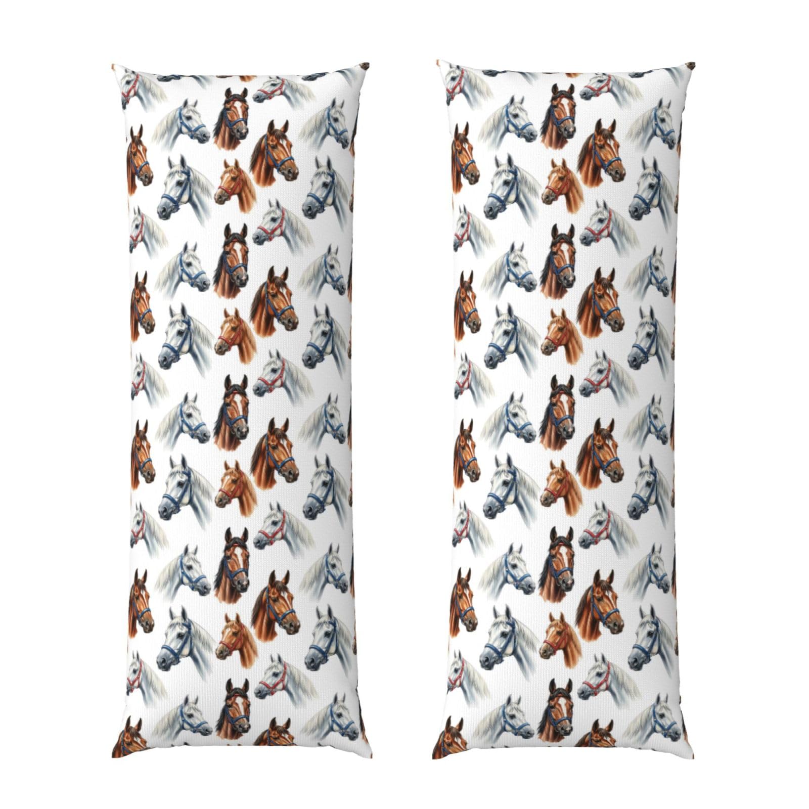 Body Pillow Protector Cover 20x54, Watercolor Painting Wild Horses Head, Breathable Ultra Soft Pillowcase with Zipper, Wrinkle Shrinkage Fade Resistant for Bed Couch