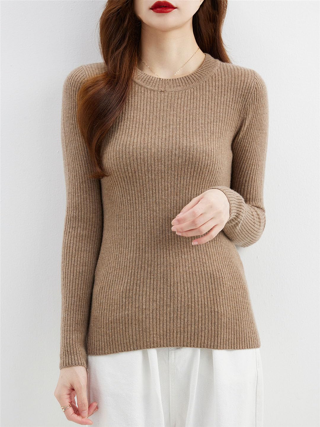 Vogrtcc Maglione Girocollo da Donna 1Wool Autunno Inverno Top Basic Maglioni Lavorati A Maniche Lunghe