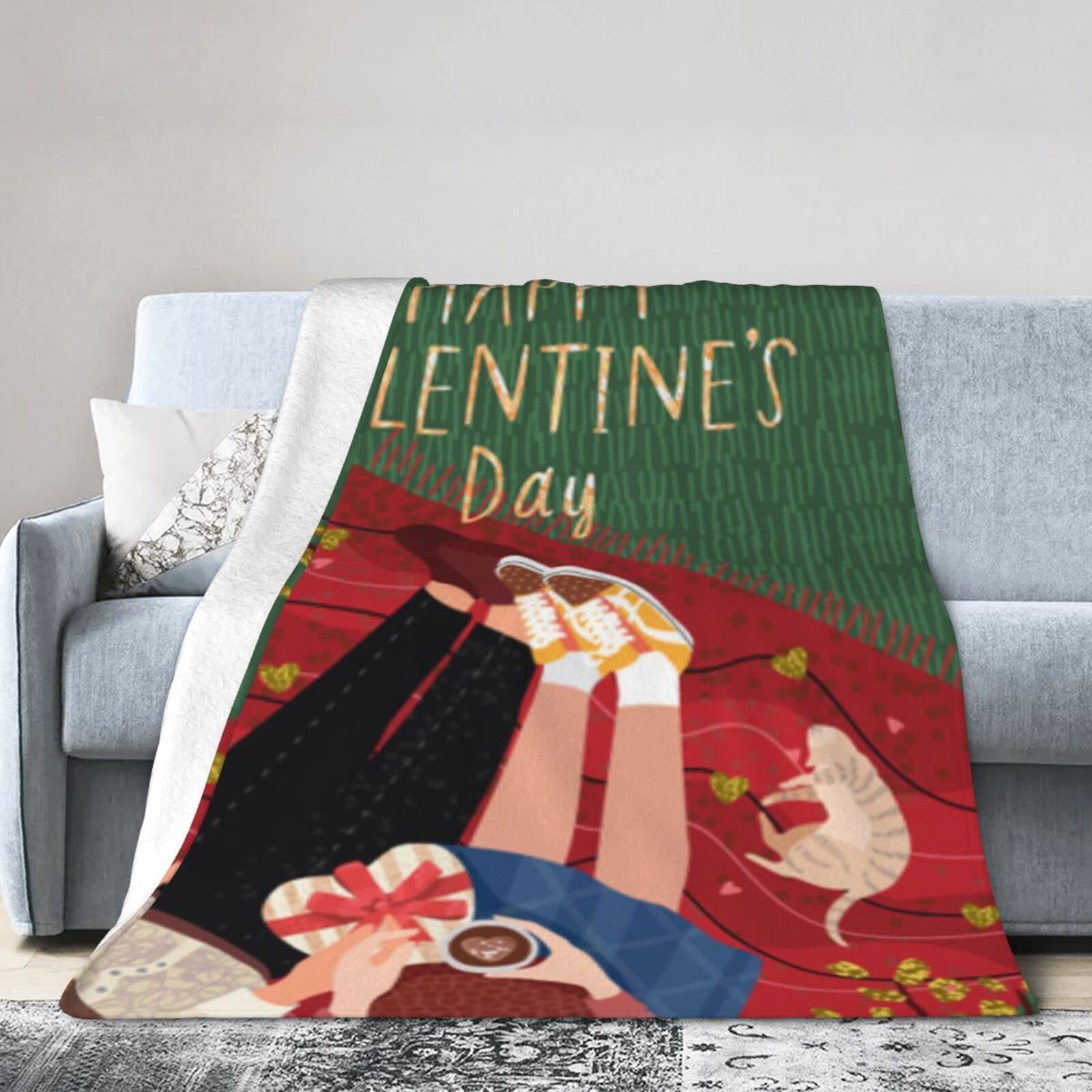 Lsjuee Flannel Fleece Blanket 40"X30" Happy Valentines Day Couple Lovers Bed Throw Blanket Lightweight Ultra-Soft Travel Spring Blankets for Couple Keep Warm