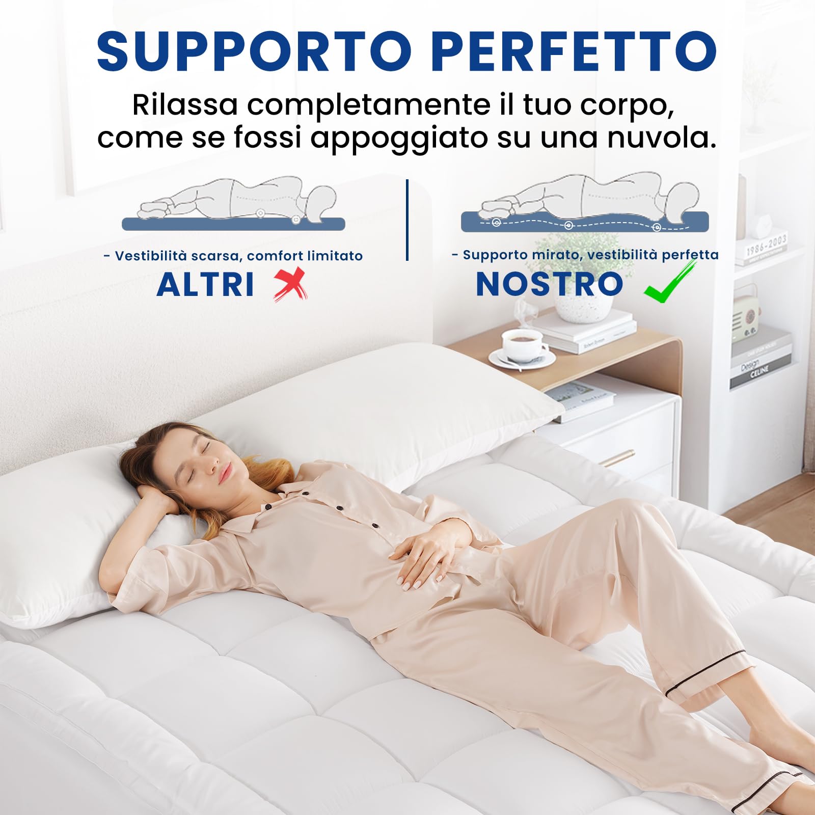 DUANDUAN Topper matrimoniale 160x190 cm - Topper per materassi Trapuntato Pillowtop di 5 cm - Il coprimaterasso con tasca profonda si adatta a materassi 10-25 cm - Lavabile in Lavatrice (160x190cm)