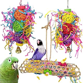 3 Packs Bird Parrot Toys,Bird Chewing Foraging Shredder Toy Bird Cage Hammock Hanging Swing with Bells for Small Bird,Parakeets,Cockatiels,Conures,Budgie,Lovebirds,Hummingbird