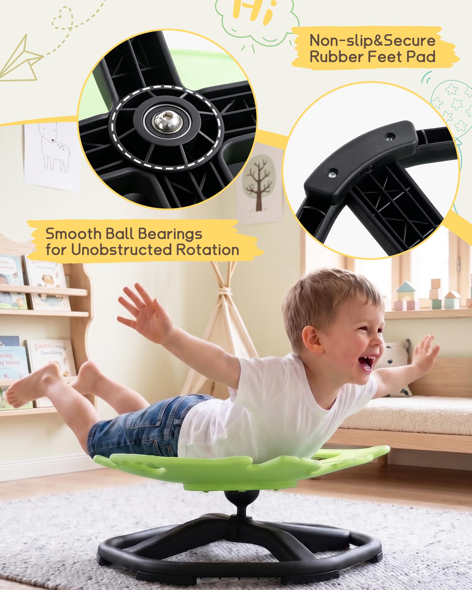 BEJOY Silla giratoria para niños – Silla giratoria para autismo, juguete para entrenamiento de coordinación en interiores y exteriores, juguete sensorial para niños