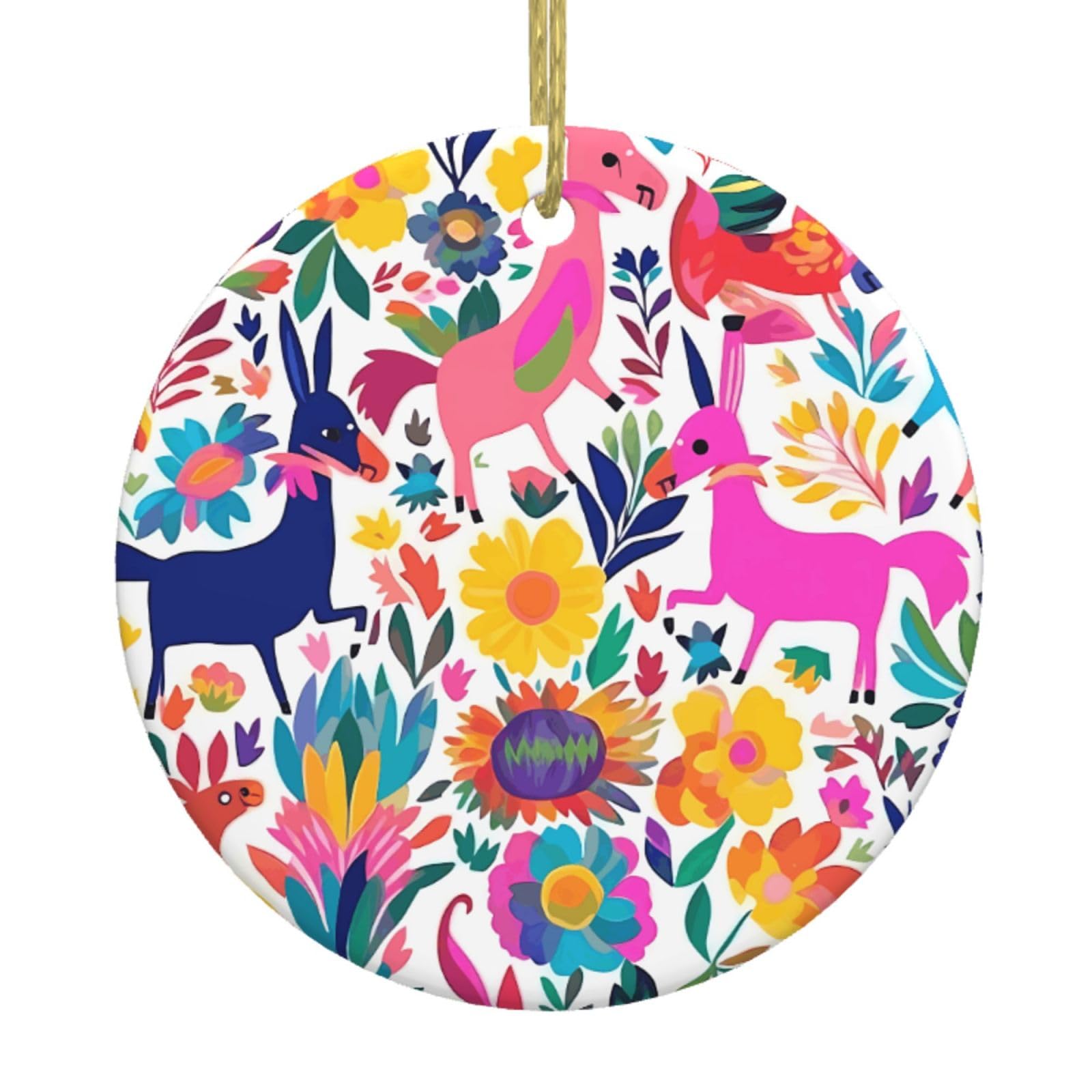 Fodpand Women's White Mexican Otomi Animals Christmas Ornaments 2025, Gift Exchange For Men, Collectible Ceramic Ornament Round Hanging Ornaments For Christmas Tree Decoration