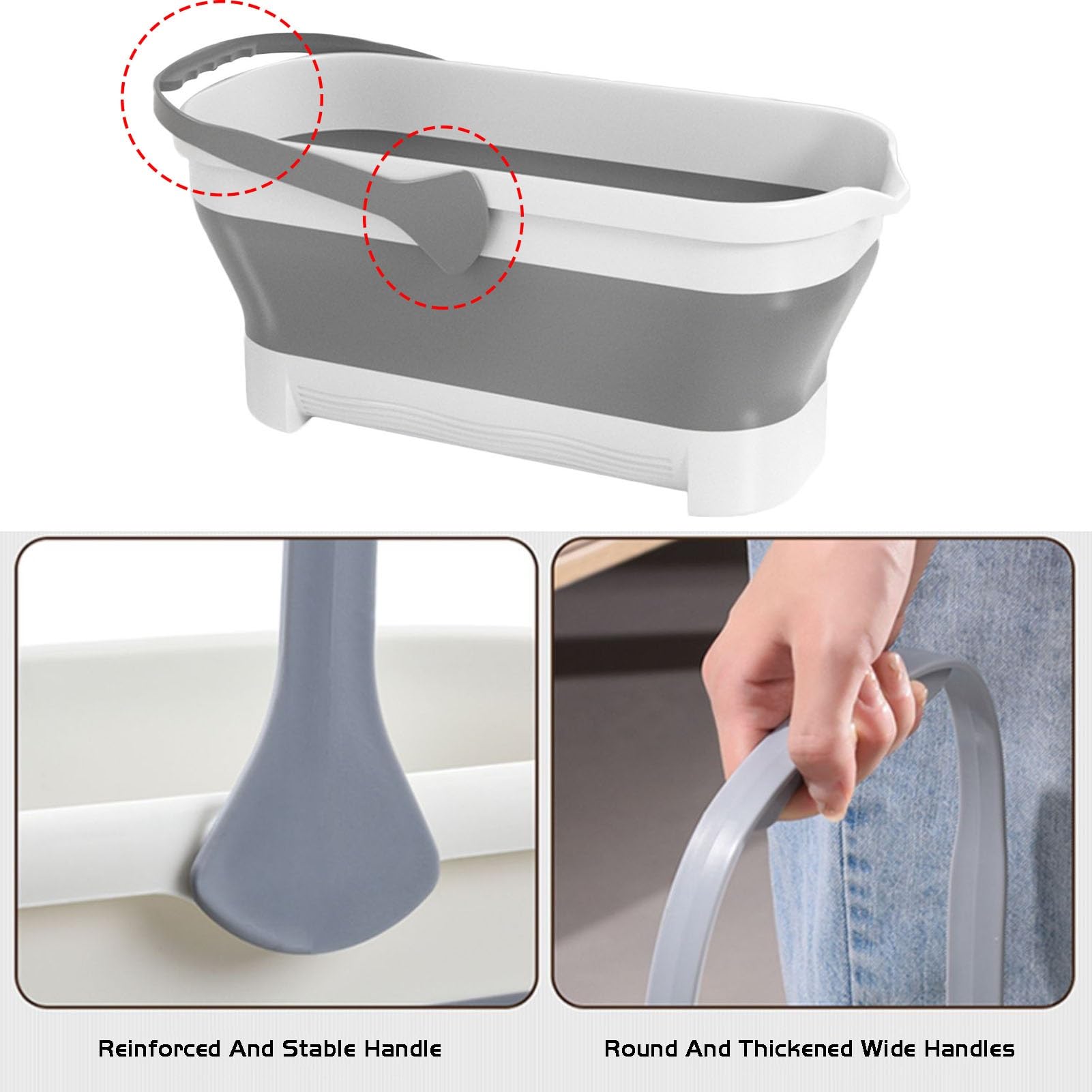 Cubo Plegable De 12 litros (3,17 Galones) For Limpiar Fregona, Cubo De Plástico Plegable con Ruedas Adecuado For Limpieza De Casa, Vehículos Recreativos Y Camping (Color : Gray)