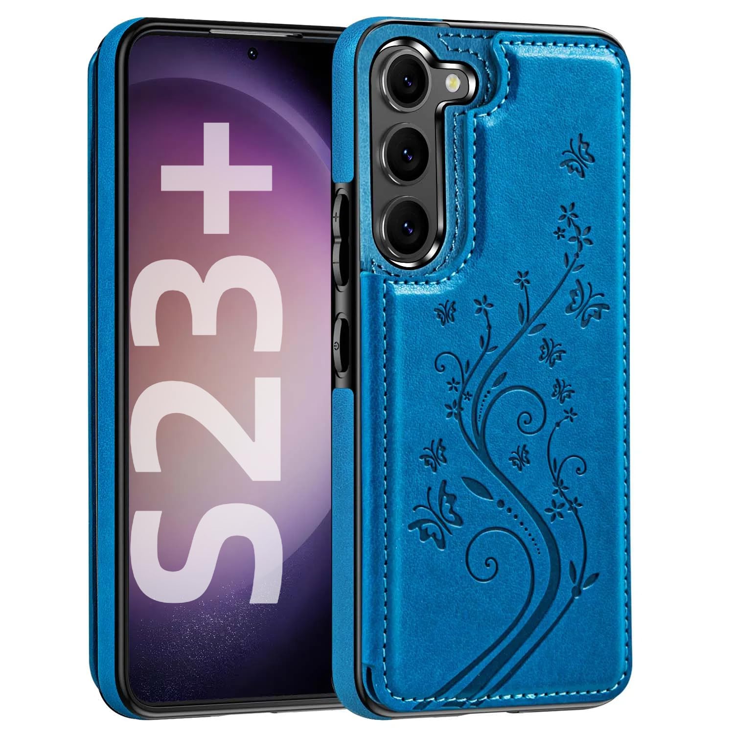 Korecase for Samsung Galaxy S23 Plus Wallet Case with Card Holder, PU Leather Butterfly Flower Magnetic Clasp Back Flip Cover for Women,Card Slots