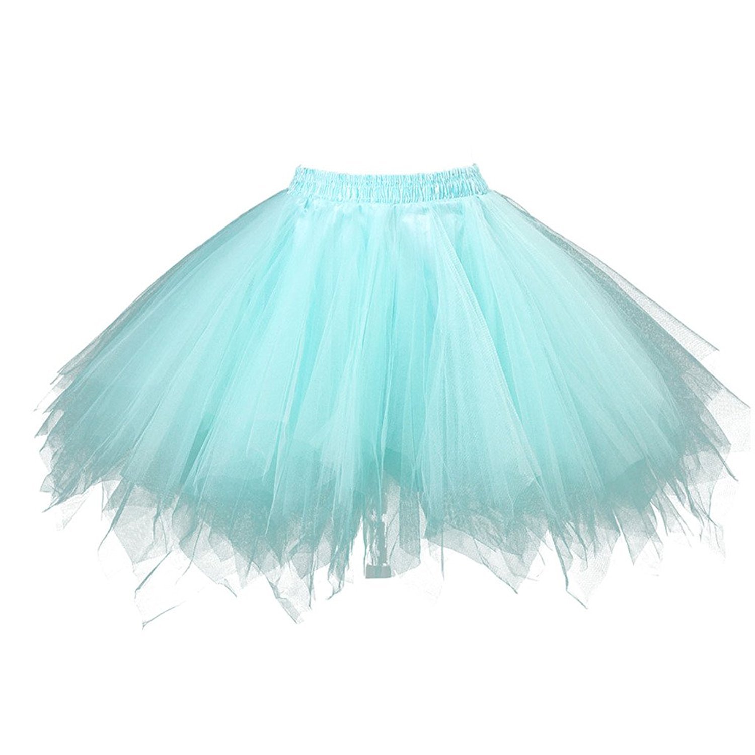 Adult Women 80's Tutu Skirt Layered Tulle Petticoat Halloween Tutu, Mint, S-L