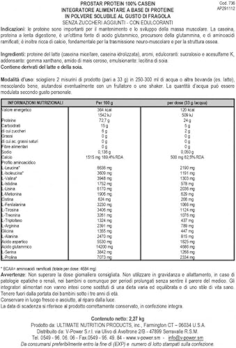 Miniatura 5 de Ultimate Nutrition Prostar - Proteína en polvo micelar e hidrolizada de caseína – sin grasa durante la noche crecimiento muscular y recuperación con