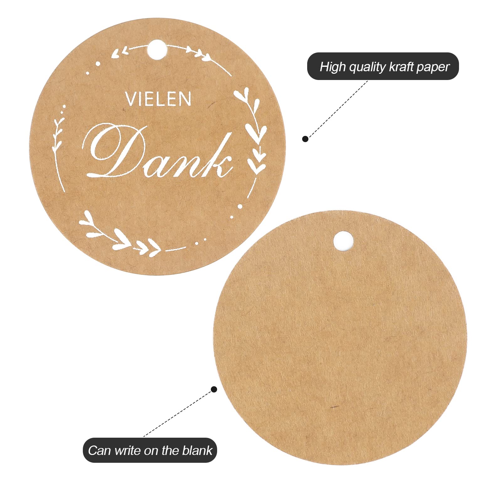 G2PLUS 100 PCS Etichette Regalo,Etichette in Carta Kraft,6x6CM Tag Regalo Etichetta Rotonda con Spago per Matrimoni,Compleanni e Natale (Nero