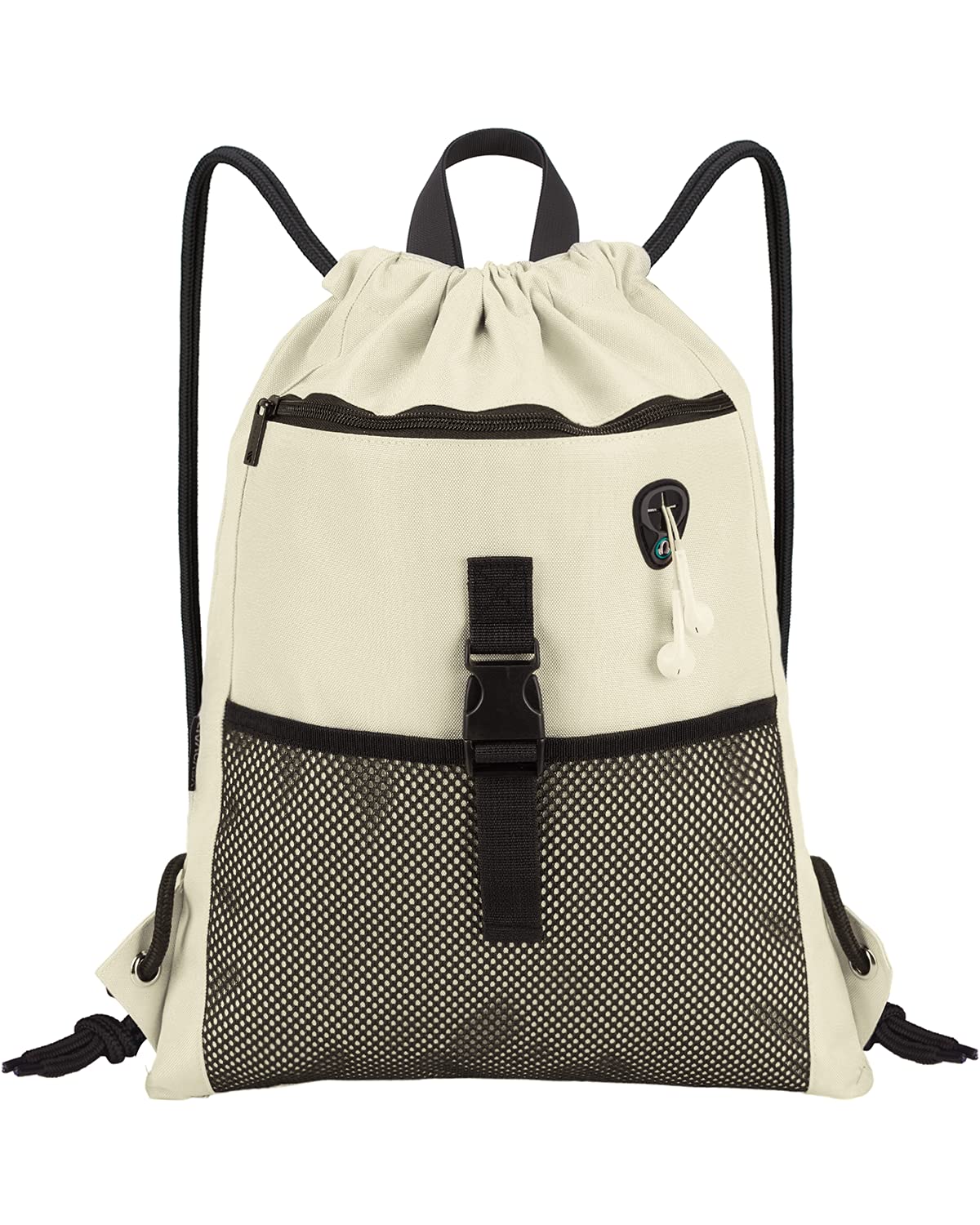 LIVACASA Mochilas de Cuerdas Mujer Hombre Bolsa de Cuerdas Bolsillos Mallas Exteriores A Prueba de Agua Toma USB para Auriculares Bolsa de Mano para Trabajo Escuela Yoga Gimnasio…