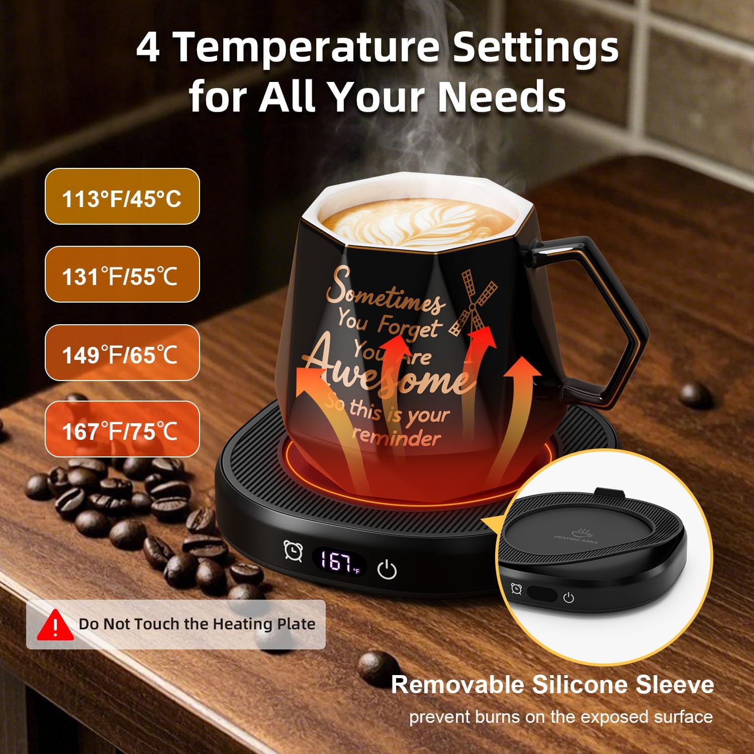 You're Awesome Coffee Mug Warmer Set, Smart Electric Coffee Cup Warmer for Desk Office, 4 Temperature Setting & 8H Auto Shut Off Candle Heater Beverage Coffee Warmer Birthday Thank You Gifts for Women - Image 2