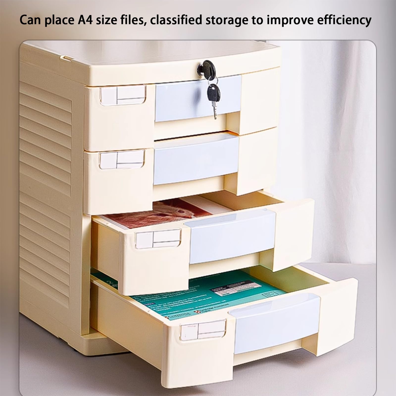 Archivador De 4 Cajones Con Cerradura, Organizador Para Documentos A4, Archivador Móvil Multicapa Para Oficina Y Hogar Caja De Archivo Segura.