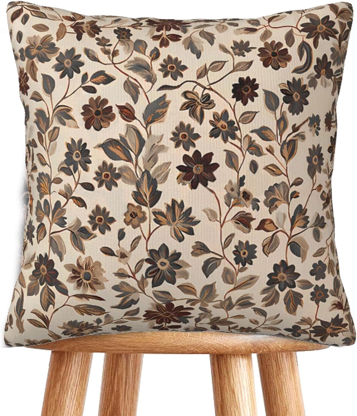 William Morris Abstract Vintage Floral Velvet Design Throw Pillow Covers (Beige-Floral) Velvet Material