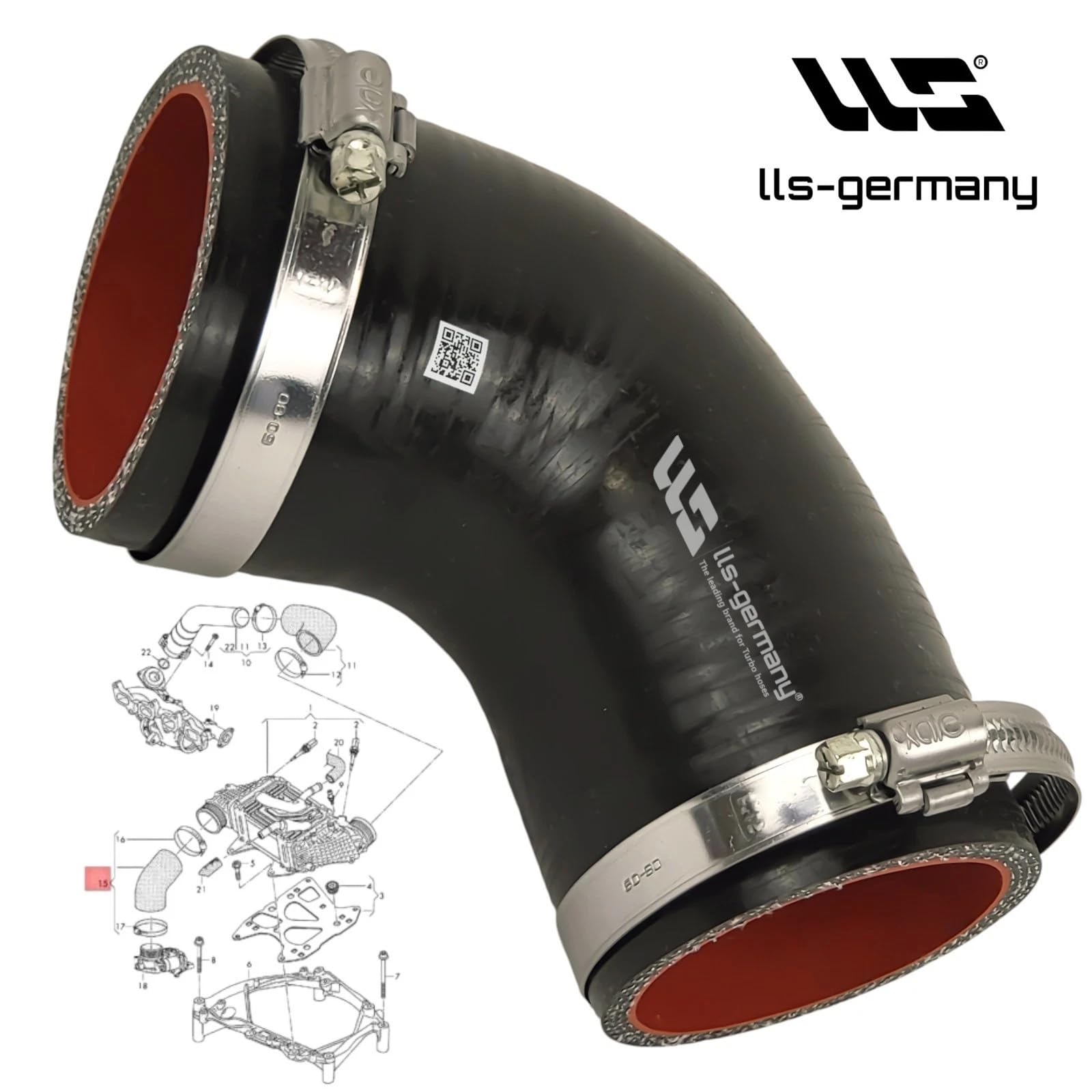 LLS-GERMANY Silikon-Ladeluftschlauch kompatibel mit VW T6 Bus/Caravelle | 2.0 TDI 84-204 PS 2015-2024 und 4Motion 150-204 PS, 1968 ccm, 62-150 KW, OEM 04L145822B, 04L145822F, 04L145822H, 65094116023