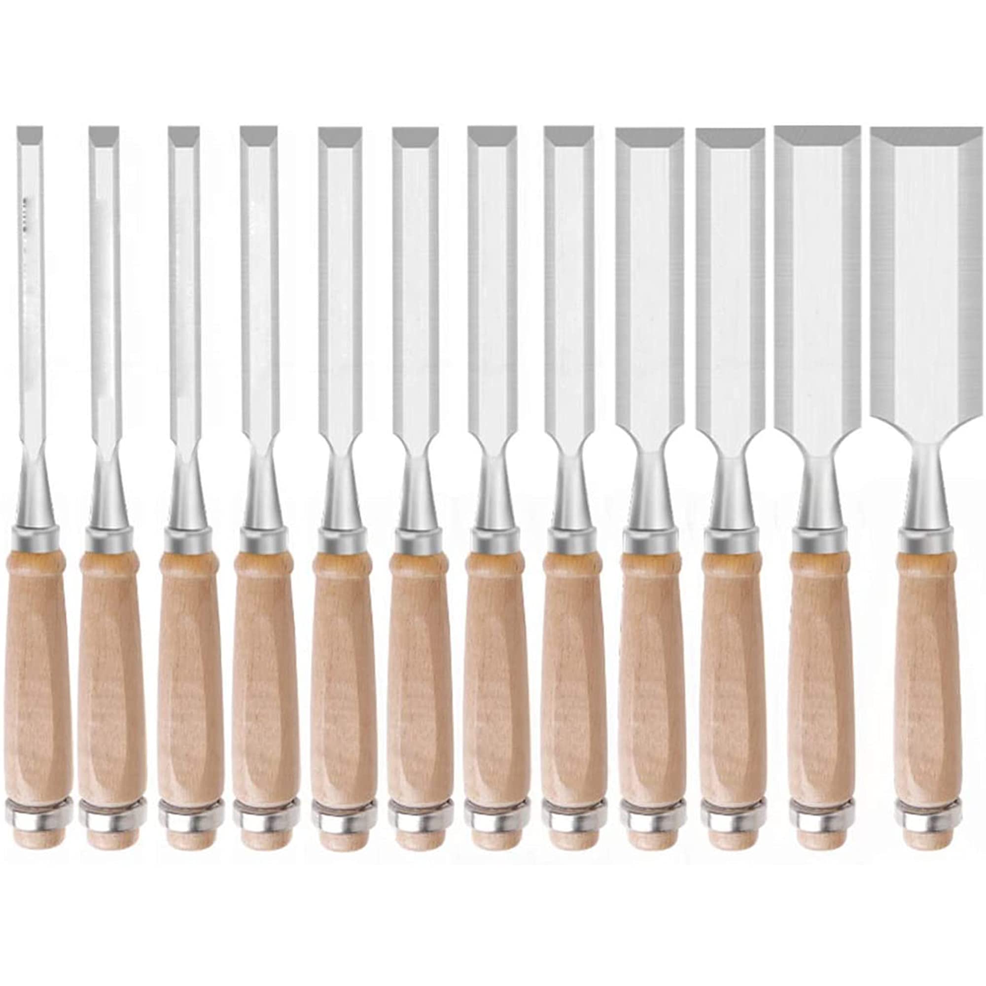 Formones para Madera Juego Formones para Madera Acero Cromo-Vanadio y Mango de Madera para Tallar Madera Carpintería Recortar Los Bordes Cinceles Para Madera 12PCS (6-12mm)