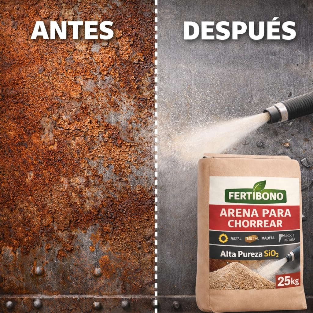 Arena para Chorrear Fertibono 25kg Fertibono – Elimina óxido y pintura, granulometría ideal, alta pureza SiO2, sin humedad