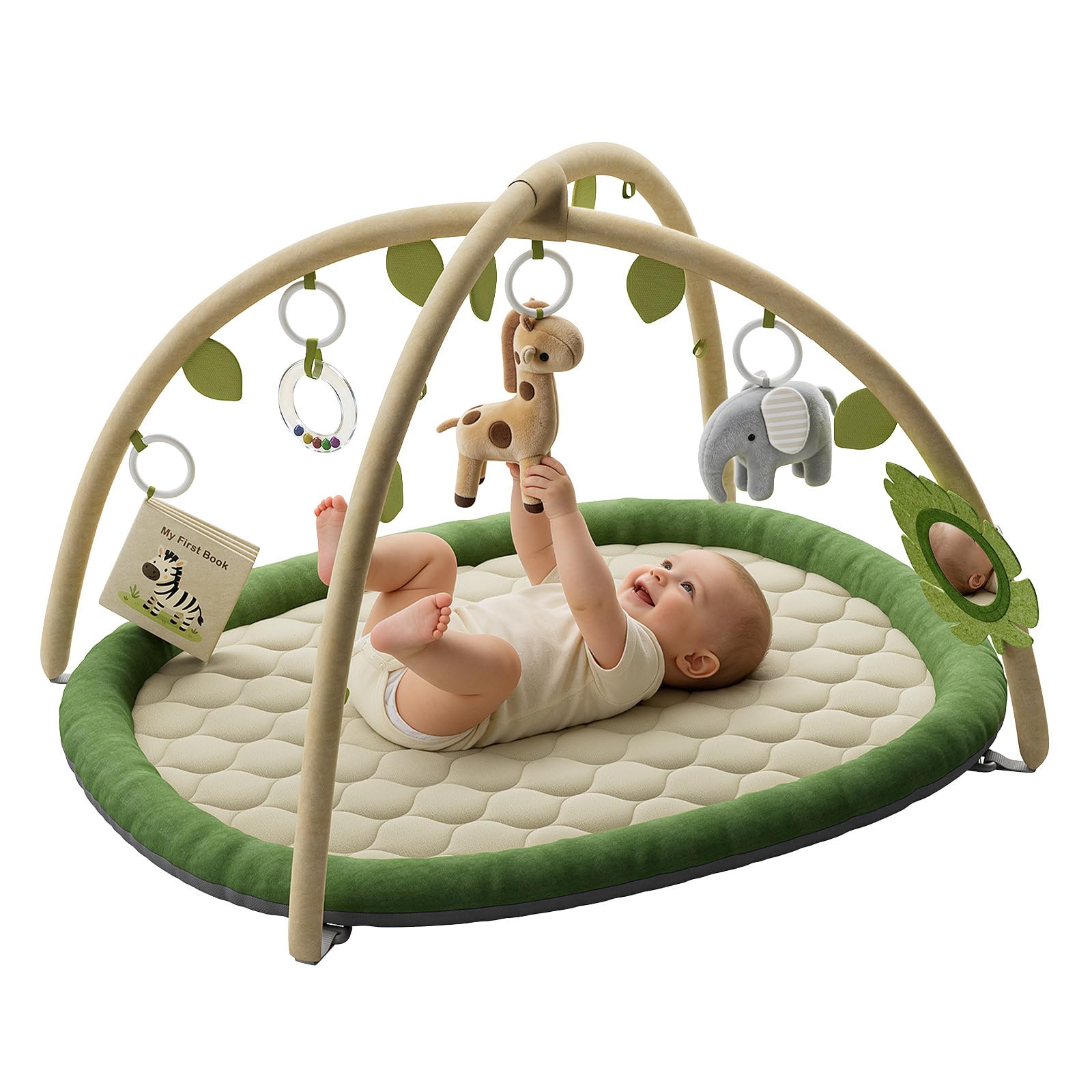 TinyThrive Baby Play Gym & Activity Mat, Baby Play Mat with 5 Detachable Toys, Promotes Motor Skills & Sensory Development, Tummy Time Mat for Baby to